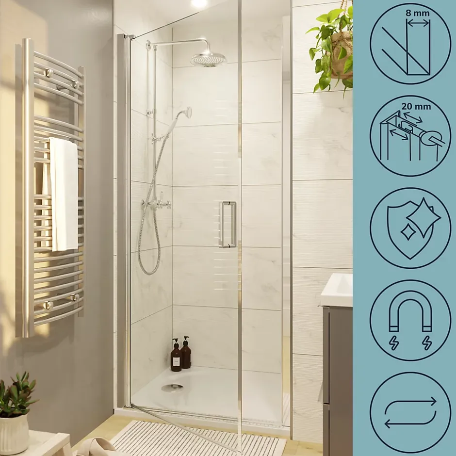 GoodHome Porte de douche pivotante l.80 x H.195 cm, verre transparent, profilés alu chrome, Ledava