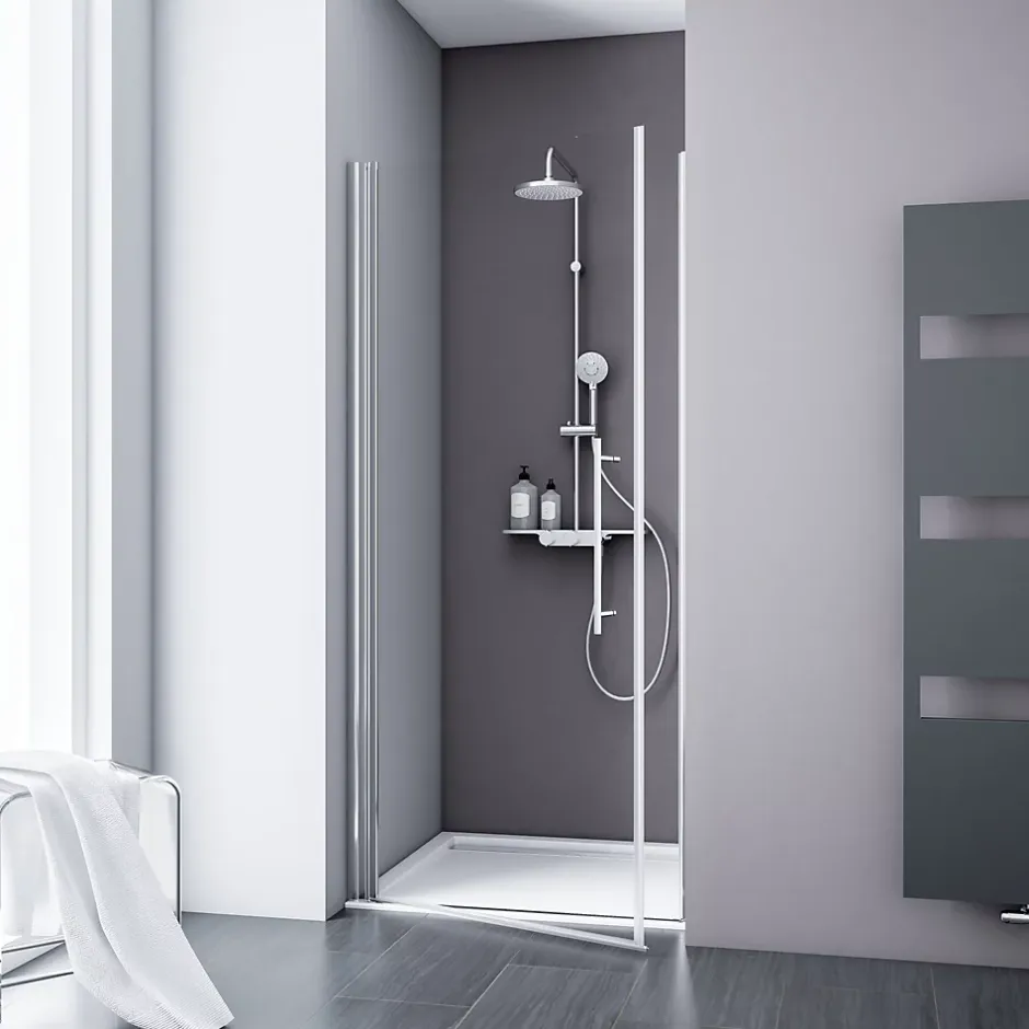 Schulte Porte de douche pivotante en niche, l.60 x H.192 cm, verre transparent, profilé chromé, NewStyle