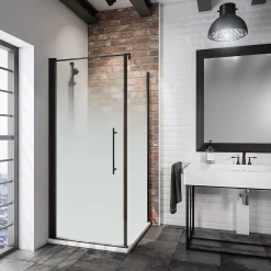 Schulte Porte de douche pivotante et paroi latérale l.80 x L.80 x H.190 cm, profilé noir, verre brume, NewStyle