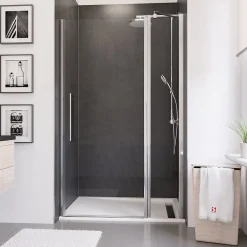 Schulte Porte de douche pivotante l.120xH.192cm, verre transparent anticalcaire 5mm, profilé chromé, NewStyle