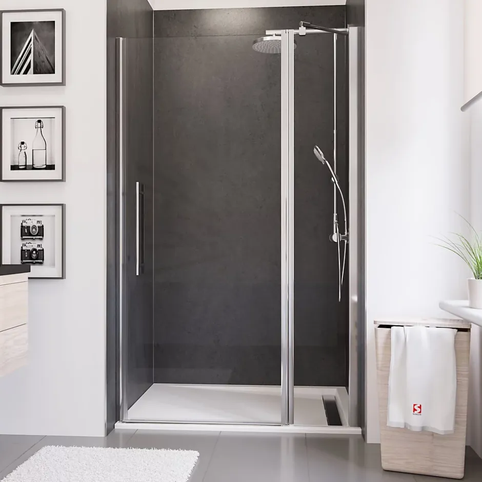 Schulte Porte de douche pivotante l.120xH.192cm, verre transparent anticalcaire 5mm, profilé chromé, NewStyle