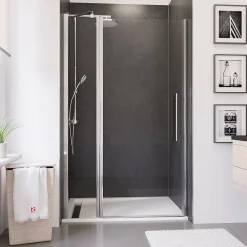 Schulte Porte de douche pivotante l.120xH.192cm, verre transparent anticalcaire 5mm, profilé chromé, NewStyle