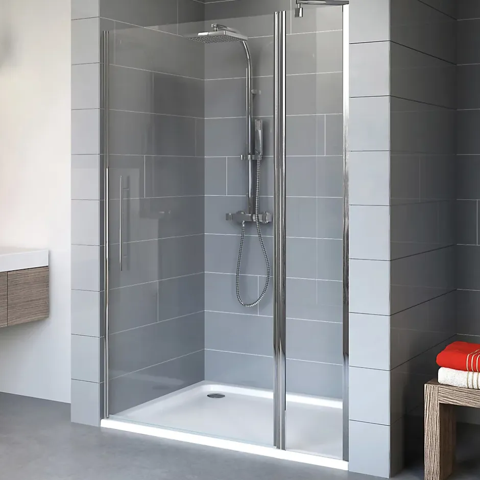 Schulte Porte de douche pivotante l.120xH.192cm, verre transparent anticalcaire 5mm, profilé chromé, NewStyle