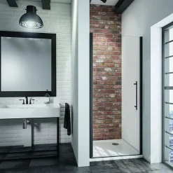 Schulte Porte de douche pivotante l.80 x H.192 cm, verre transparent anticalcaire, profilé noir mat, NewStyle* Porte De Douche