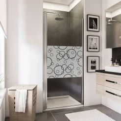 Schulte Porte de douche pivotante l.90 x H.192 cm, verre transparent anticalcaire, décor Cercles, profilé chromé, NewStyle