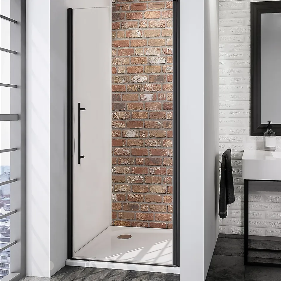 Schulte Porte de douche pivotante l.70 x H.192 cm, verre transparent anticalcaire, profilé noir mat, NewStyle