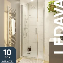 GoodHome Porte de douche pivotante l.70 x H.195 cm, verre transparent, profilés alu chrome, Ledava