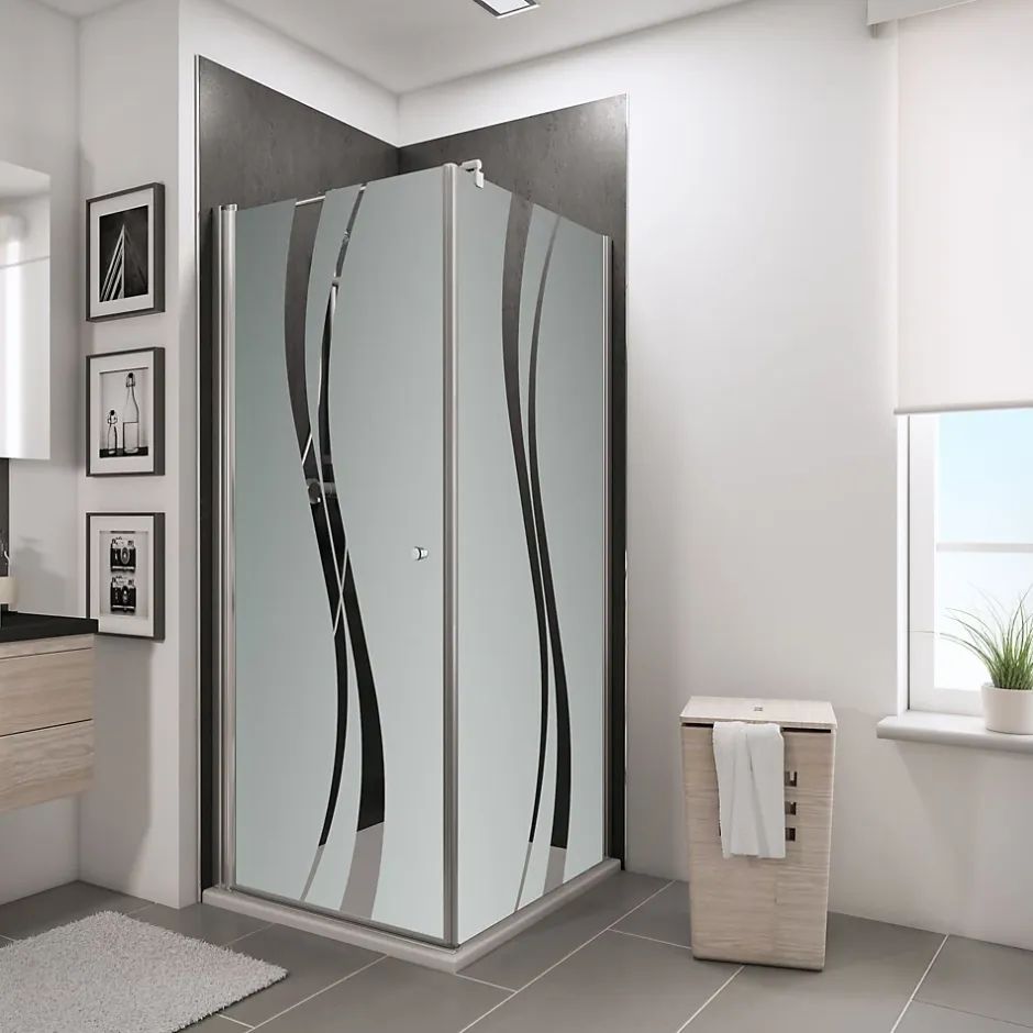 Schulte Porte de douche pivotante et paroi latérale 90 x 90 cm, NewStyle, verre transparent décor liane, profilés chromés* Paroi De Douche