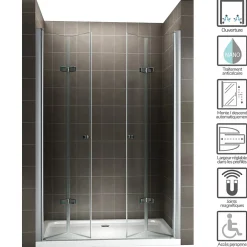 Saniverre Porte de douche pliante EMMY H.195 largeur réglable 112 à 116 cm verre transparent -* Porte De Douche