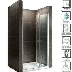 Saniverre Porte de douche pliante MONA H.195 - largeur réglable de 76 à 80 cm verre transparent -