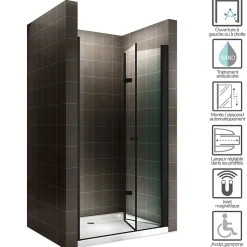Saniverre Porte de douche pliante MONABLACK H.195 largeur réglable 100 à 104 cm verre transparent -* Porte De Douche