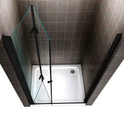 Saniverre Porte de douche pliante MONABLACK H.195 largeur réglable 100 à 104 cm verre transparent -* Porte De Douche