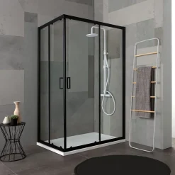 Kiamami Valentina Porte De Douche 80X100 H 190 Profilé Noir Mat Verre Clair - City* Porte De Douche