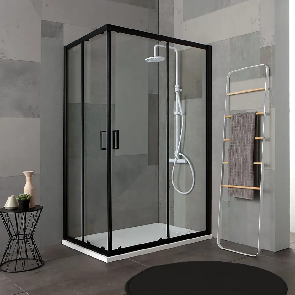 Kiamami Valentina Porte De Douche 80X100 H 190 Profilé Noir Mat Verre Clair - City* Porte De Douche
