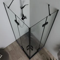 Kiamami Valentina Porte De Douche 80X100 Noire Mate Réversible Avec Deux Portes Battantes En Verre - London* Porte De Douche