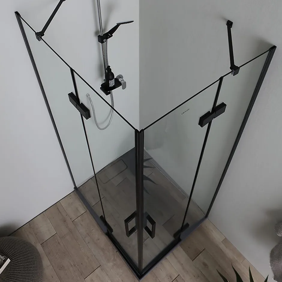 Kiamami Valentina Porte De Douche 80X100 Noire Mate Réversible Avec Deux Portes Battantes En Verre - London* Porte De Douche