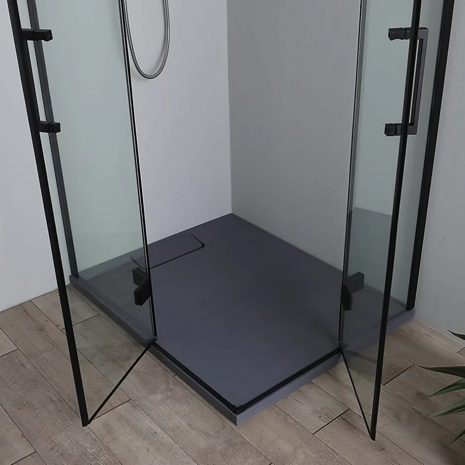 Kiamami Valentina Porte De Douche 80X100 Noire Mate Réversible Avec Deux Portes Battantes En Verre - London* Porte De Douche