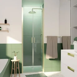 Galedo Portes de douche battantes 80 x 200 cm, profilés doré brossé, Saloon* Porte De Douche