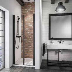 Schulte Portes de douche battantes l.90 x H.192 cm, verre transparent anticalcaire, profilé noir mat, NewStyle* Porte De Douche