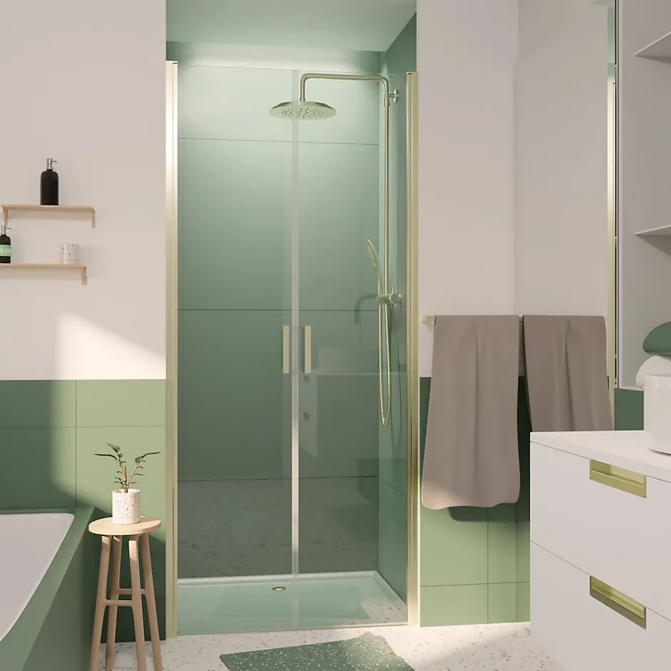 Galedo Portes de douche battantes 90 x 200 cm, profilés doré brossé, Saloon