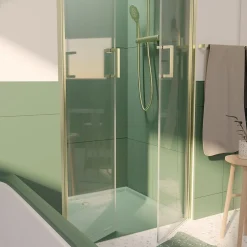 Galedo Portes de douche battantes 90 x 200 cm, profilés doré brossé, Saloon
