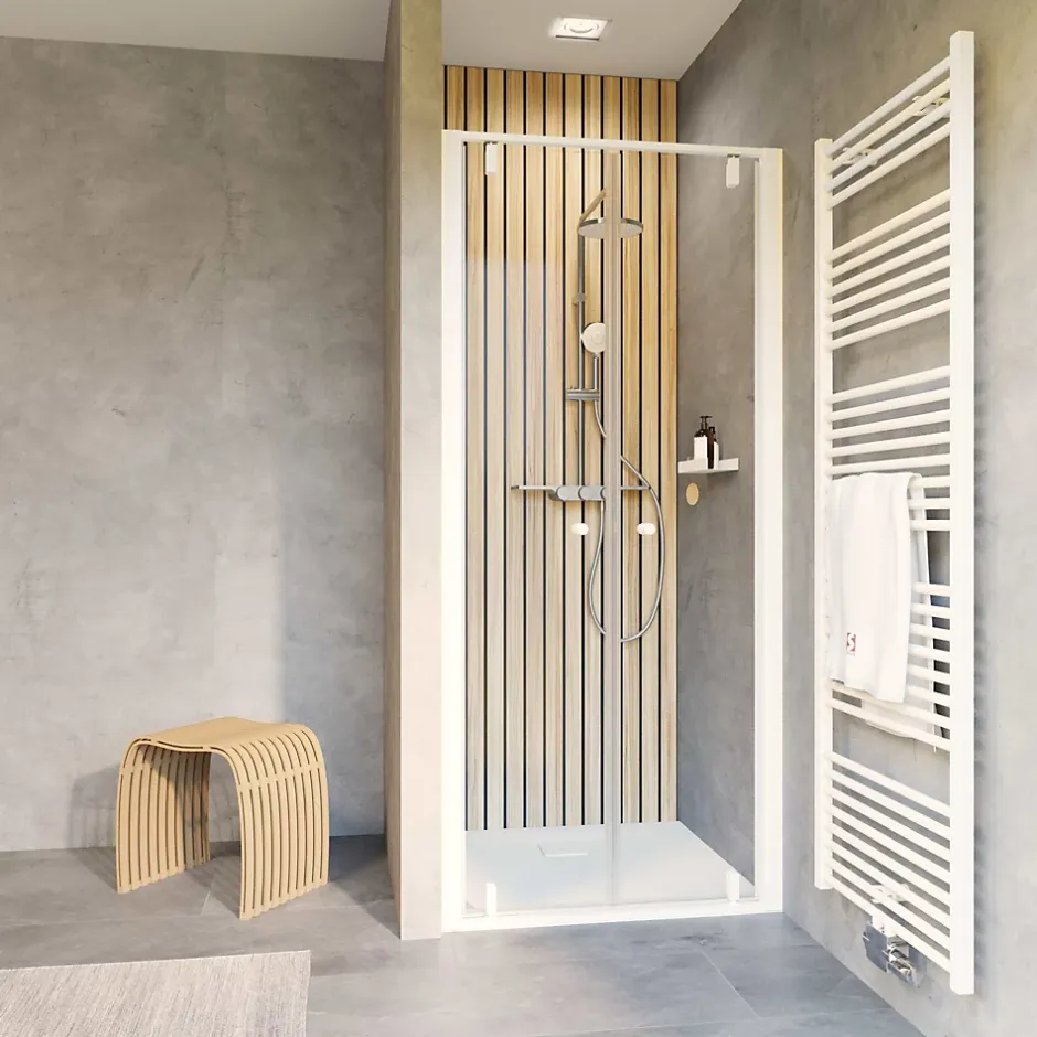 Schulte Portes de douche battantes en niche 90 x 200 cm, verre anticalcaire, profilé blanc mat, Impériale Trend 2.0