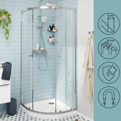 GoodHome Portes de douche coulissantes accès d'angle quart de cercle l.80 x L.80 x H.195 cm, verre transparent, profilés alu chrome, Ledava