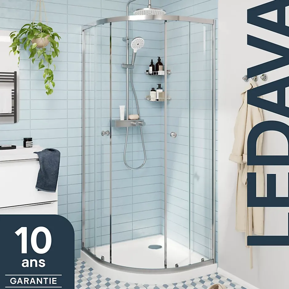 GoodHome Portes de douche coulissantes accès d'angle quart de cercle l.90 x L.90 x H.195 cm, verre transparent, profilés alu chrome, Ledava* Porte De Douche