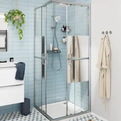 GoodHome Portes de douche coulissantes accès d'angle l.80 x L.80 x H.195 cm, bandes miroir, profilés alu chrome, Ledava* Porte De Douche