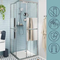 GoodHome Portes de douche coulissantes accès d'angle l.80 x L.80 x H.195 cm, bandes miroir, profilés alu chrome, Ledava* Porte De Douche