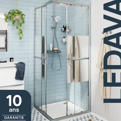 GoodHome Portes de douche coulissantes accès d'angle l.80 x L.80 x H.195 cm, bandes miroir, profilés alu chrome, Ledava* Porte De Douche