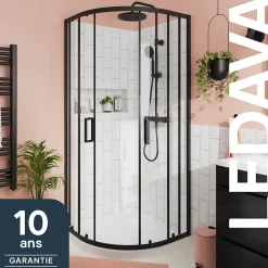 GoodHome Portes de douche coulissantes accès d'angle quart de cercle l.90 x L.90 x H.195 cm, verre transparent, profilés alu noir, Ledava