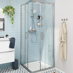 GoodHome Portes de douche coulissantes accès d'angle l.80 x L.80 x H.195 cm, verre transparent, profilés alu chrome, Ledava