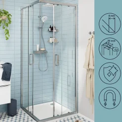 GoodHome Portes de douche coulissantes accès d'angle l.80 x L.80 x H.195 cm, verre transparent, profilés alu chrome, Ledava