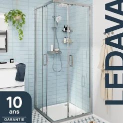 GoodHome Portes de douche coulissantes accès d'angle l.80 x L.80 x H.195 cm, verre transparent, profilés alu chrome, Ledava