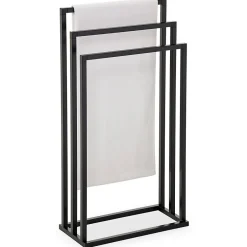 Idimex Porte-serviettes sur pied KUNO portant pour vêtements et linge de salle de bain avec 3 niveaux d'étendage, structure en métal noir