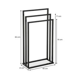 Idimex Porte-serviettes sur pied KUNO portant pour vêtements et linge de salle de bain avec 3 niveaux d'étendage, structure en métal noir