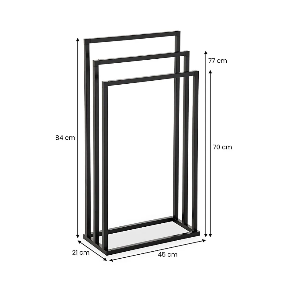 Idimex Porte-serviettes sur pied KUNO portant pour vêtements et linge de salle de bain avec 3 niveaux d'étendage, structure en métal noir