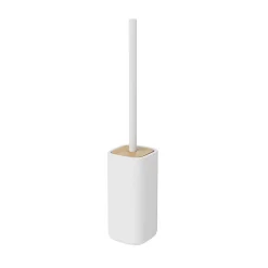 GoodHome Pot à balai WC en céramique et bambou, blanc, Cervia