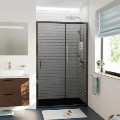 Ceramica PURA Porte de douche 100x195cm coulissante anticalcaire avec profilés Noir mat (CERAHP100BGG)* Porte De Douche