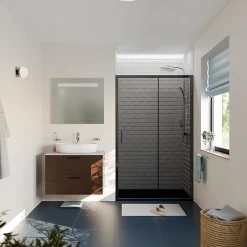Ceramica PURA Porte de douche 100x195cm coulissante anticalcaire avec profilés Noir mat (CERAHP100BGG)* Porte De Douche