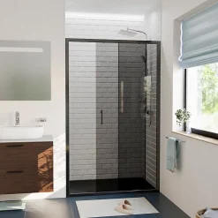 Ceramica PURA Porte de douche 100x195cm coulissante anticalcaire avec profilés Noir mat (CERAHP100BGG)* Porte De Douche