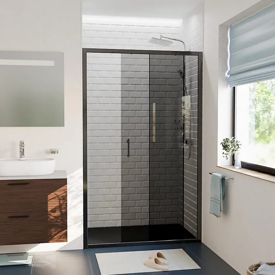 Ceramica PURA Porte de douche 100x195cm coulissante anticalcaire avec profilés Noir mat (CERAHP100BGG)* Porte De Douche