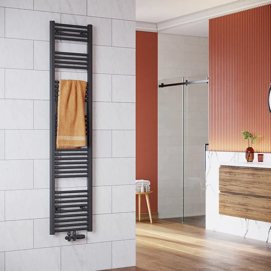 Sirhona Radiateur à eau chaude Salle de bain Sèche-serviettes 1800x400x30mm - Vertical -Gris