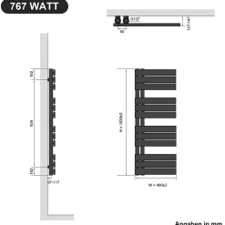 Sirhona Radiateur à eau chaude Salle de bain Sèche-serviettes 1000x400x62mm - Vertical -Gris