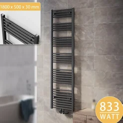 Sirhona Radiateur à eau chaude Salle de bain Sèche-serviettes 1800x500x30mm - Vertical -Gris