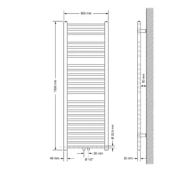 Luxebath Radiateur de Salle de Bain Design Sahara, 500 x 1500 mm, Noir Mat, Forme Droit avec Connexion Central, sans Kit de Raccordement