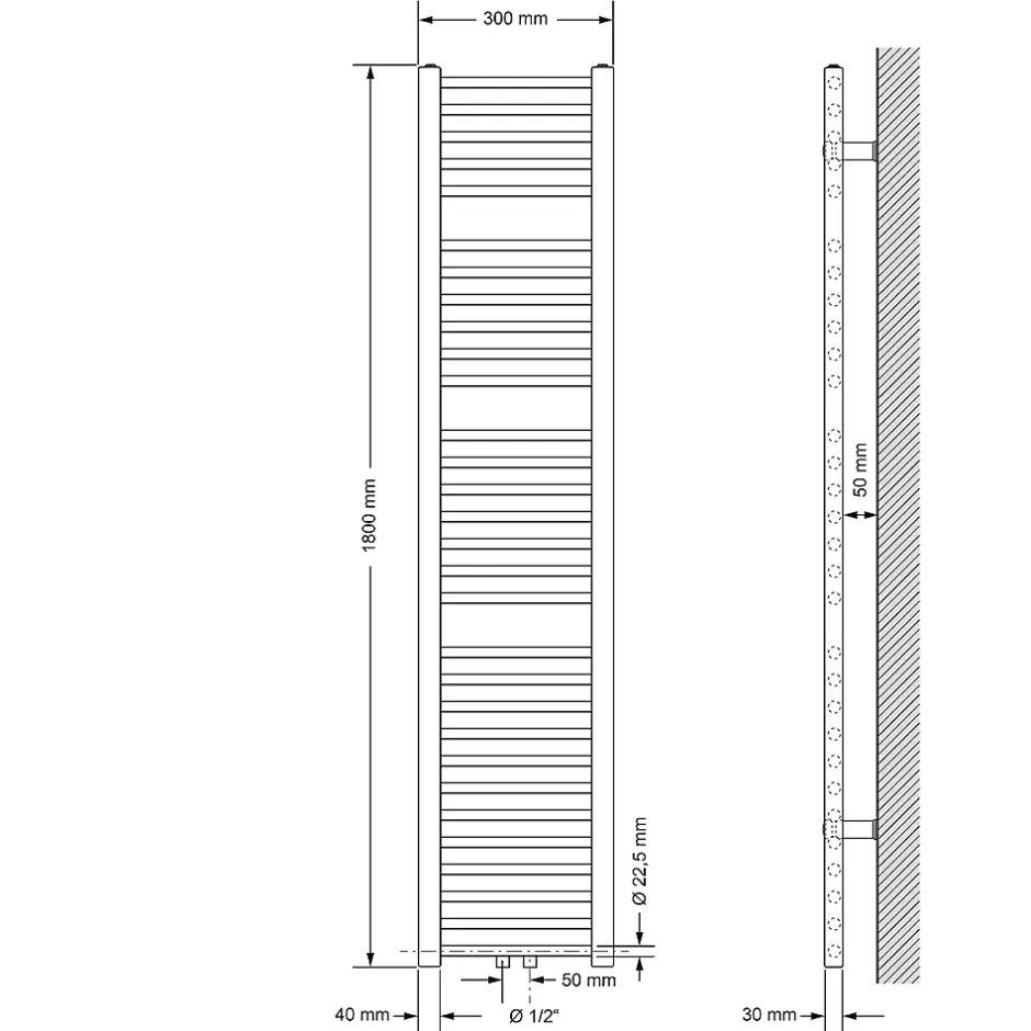 Luxebath Radiateur de Salle de Bain Design Sahara, 300 x 1800 mm, Noir Mat, Forme Droit* Sèche-Serviettes Mixte