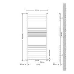 Luxebath Radiateur de Salle de Bain Design Sahara, 600 x 1200 mm, Blanc, Forme Droit