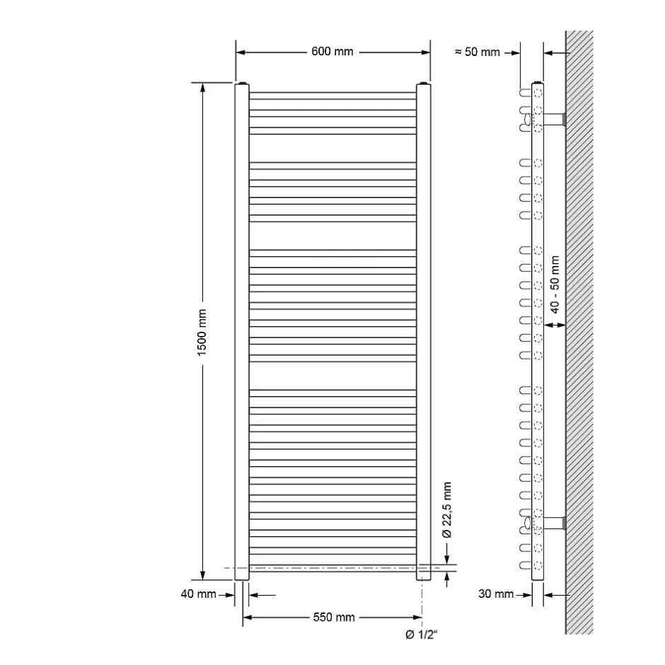 Luxebath Radiateur de Salle de Bain Design Sahara, 600 x 1500 mm, Blanc, Forme Courbé* Sèche-Serviettes Mixte